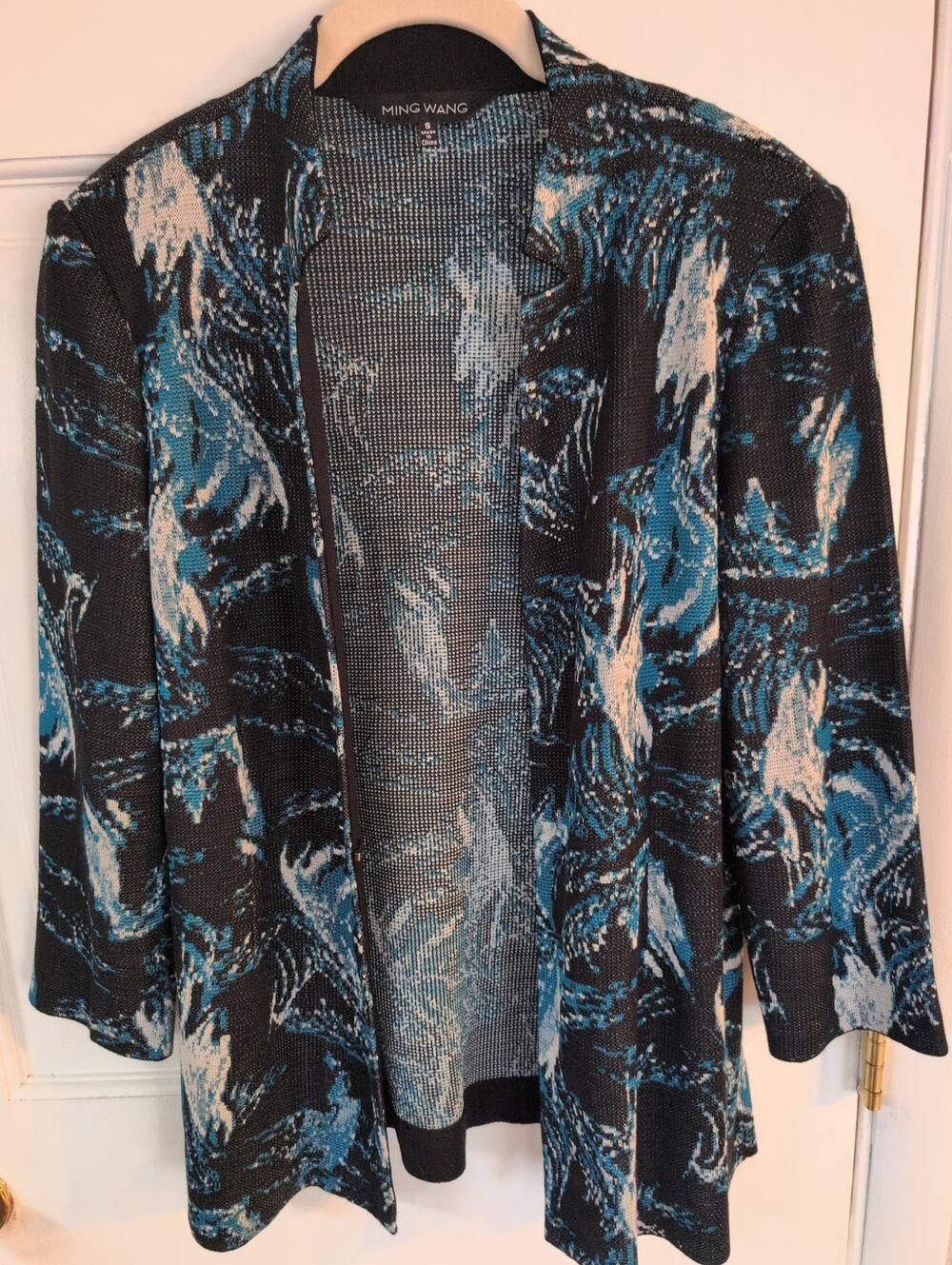 Ming Wang Open Front Knit Jacket Textured Abstract Print Size S
